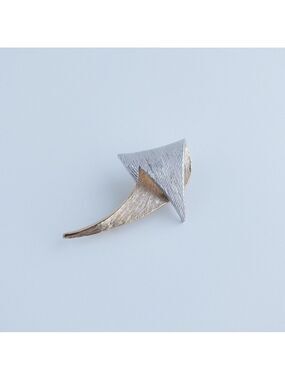 Vintage Michele Lynn Brooch Pin Two Toned Silver and Gold Abstract Minimalist